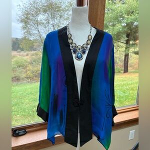 NWOT SIMPLY SILK JACKET BLACK PURPLE 💜💙🖤 BLUE FLORAL ($149)  Print Kimono